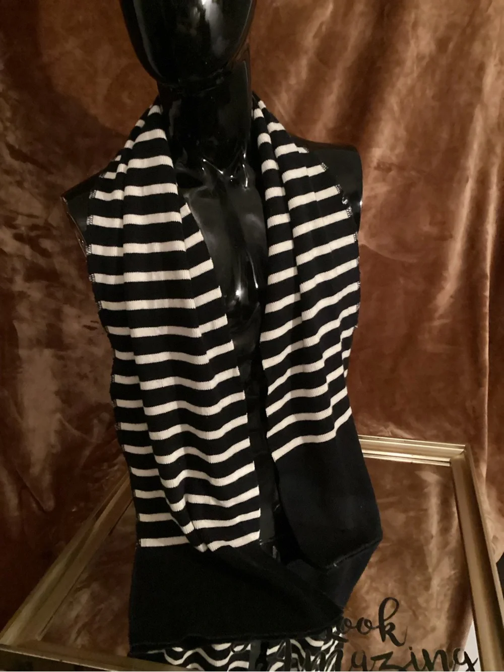 Unisex Blue and White Striped Knit Scarf